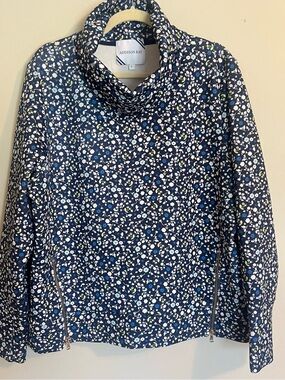 Addison Bay Navy Floral Cowl Pullover with Blue and White Flowers